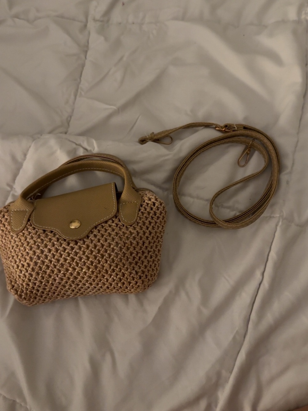 Woven Straw Crossbody Bag in Tan - Brand Unspecified